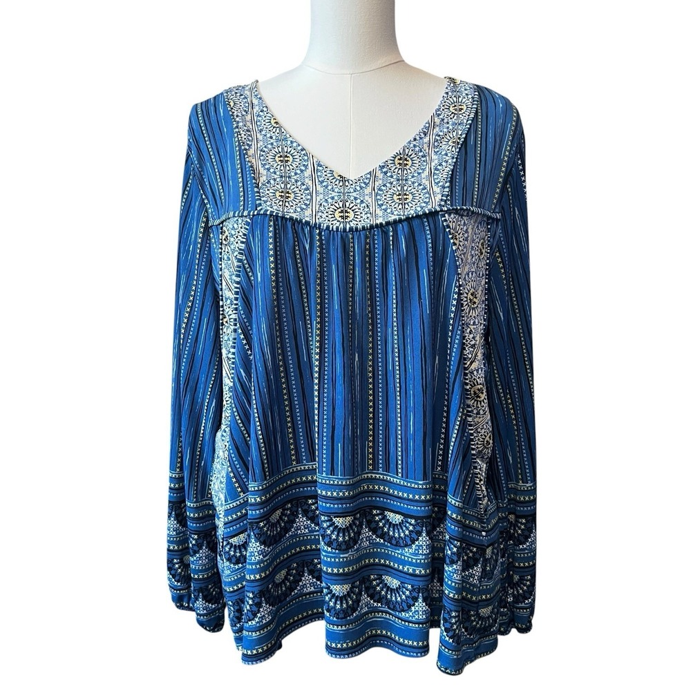 Style & Co Womens Boho Tunic Top Blouse Size Large